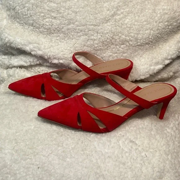 Cole Haan Red Vandam Dress Mules Pointed Toe Pumps Sz 8B Heeled Sandals - Picture 6 of 9